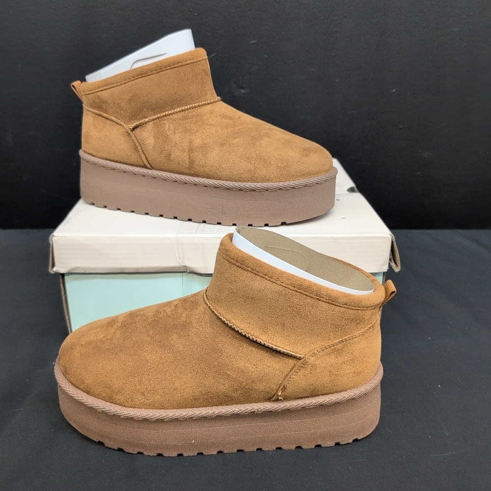 SO Cierra Faux Suede Fur Lined Platform Ultra Mini Women's Boots 7.5M Chestnut